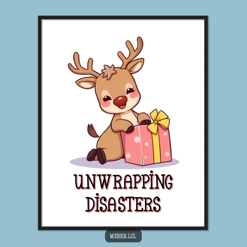 Funny Reindeer Art Print: Sparkly Antlers, Holiday Mishap, Hilarious Christmas Decor Gift!