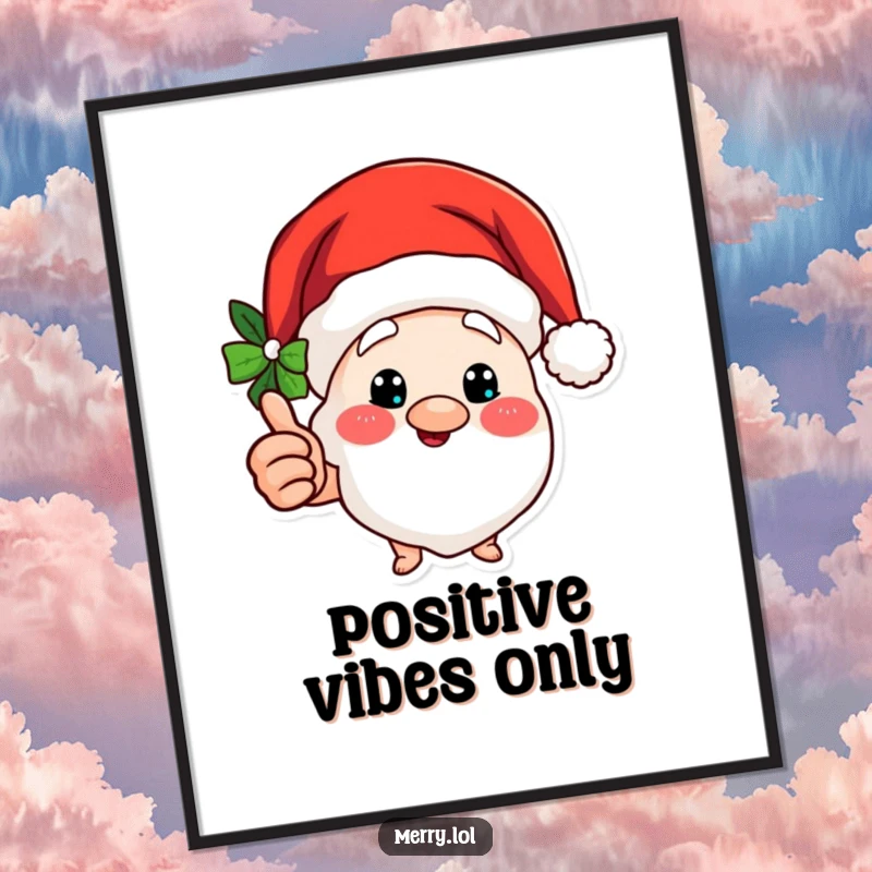 Funny poster featuring a Merry Santa hat character giving a jolly thumbs up gesture, embodying holiday cheer.