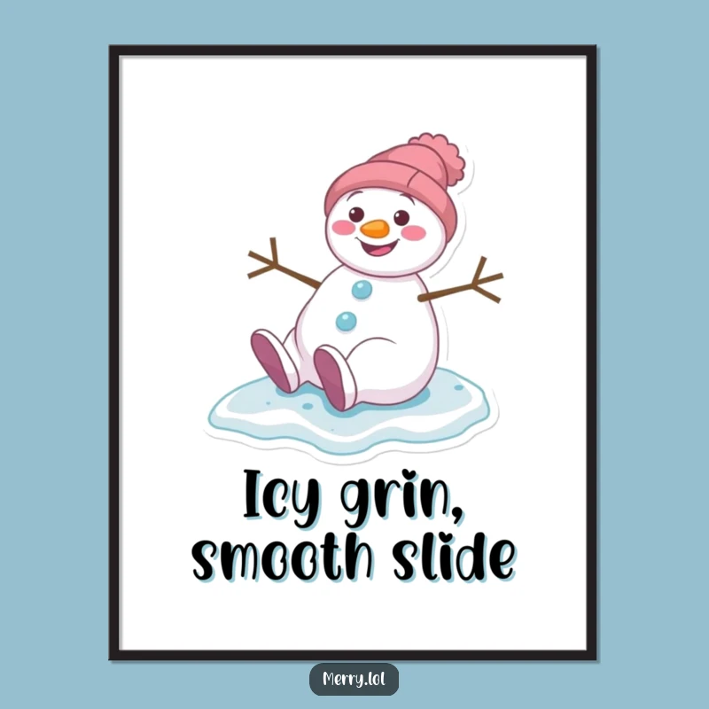 Funny Snowman Slipping Art Poster - Grinning Winter Scene Decor