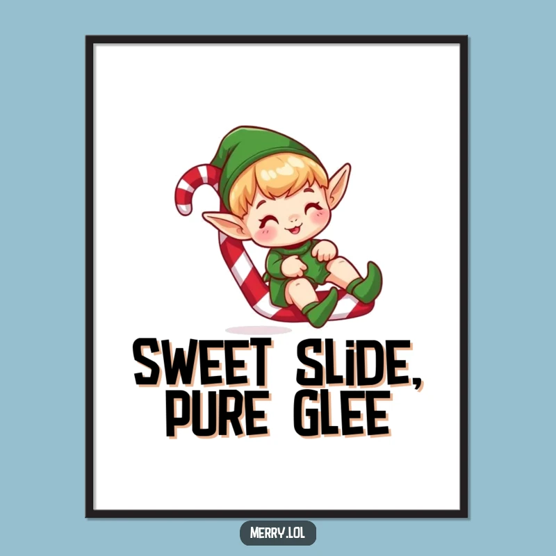 Funny Elf Sliding Art Poster - Candy Cane Scene Christmas Decor