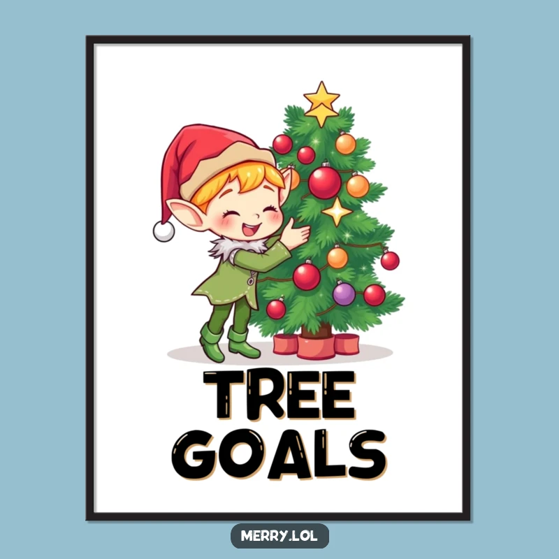 Funny Elf Poster: Cute Decorator Elf, Gleeful Christmas Tree Sparkle, Art