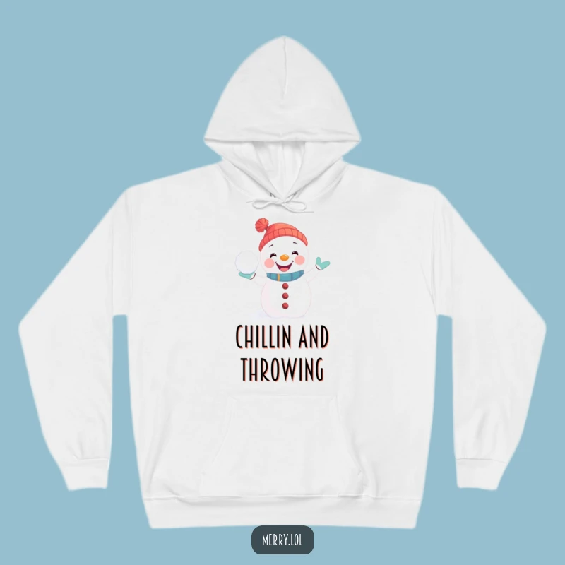 Funny Snowman Hoodie: Joyful Snowball Fight Pose, Cozy Winter Gift