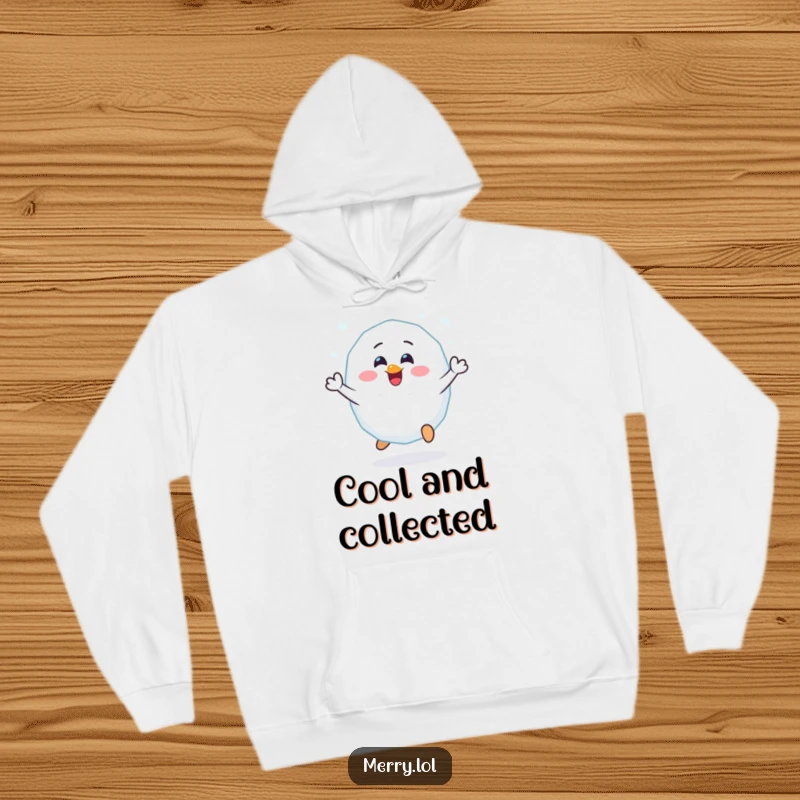 Funny Cheerful Snowball Hoodie: A happy snowball character bouncing with glee. Soft, warm, and full of winter spirit.