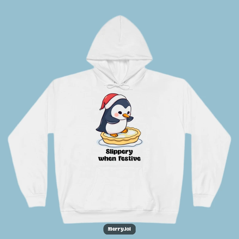 Funny Penguin Pie Skating Hoodie - Cozy Santa Hat Comfort