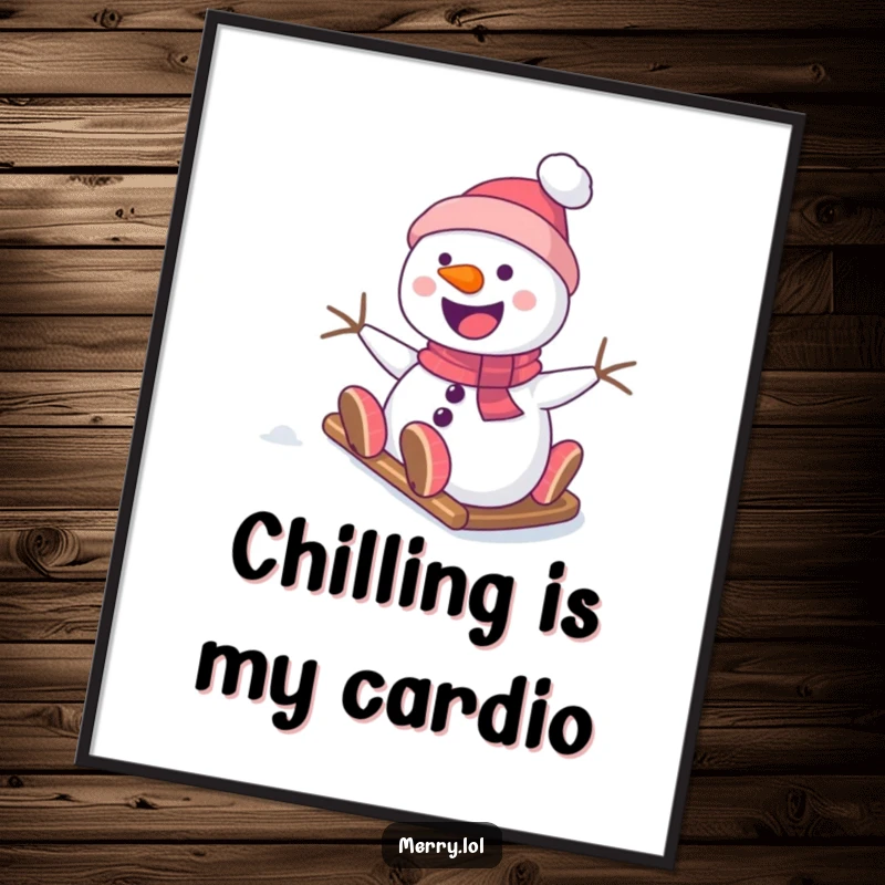 Funny Free Printable Wall Art: A smiling snowman enjoys a thrilling ride down a snowy hill, bringing playful energy.