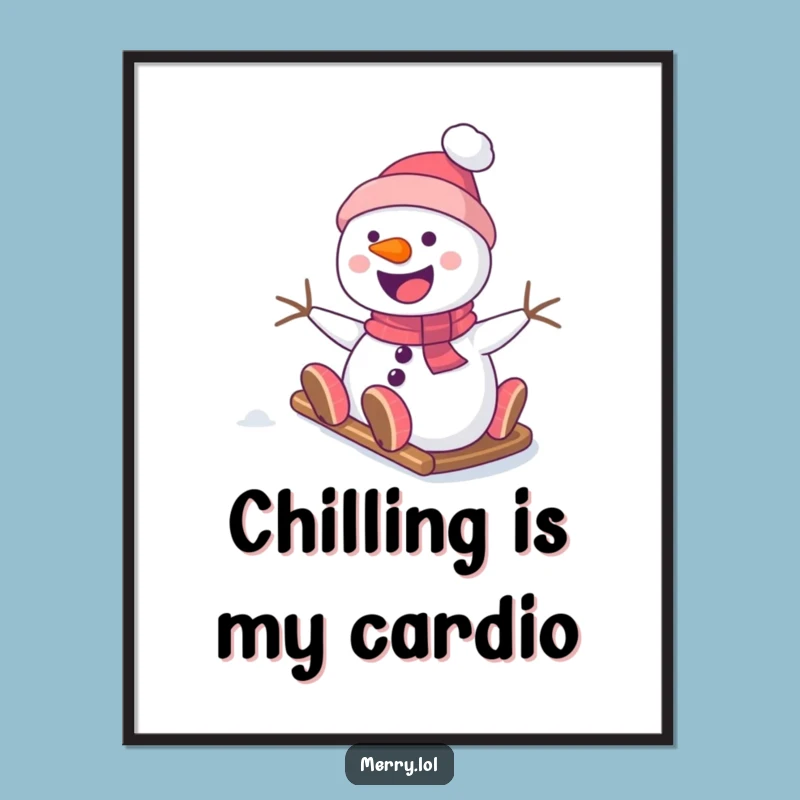 Free Printable Snowman Wall Art: Funny Sliding Downhill Downloadable Decor