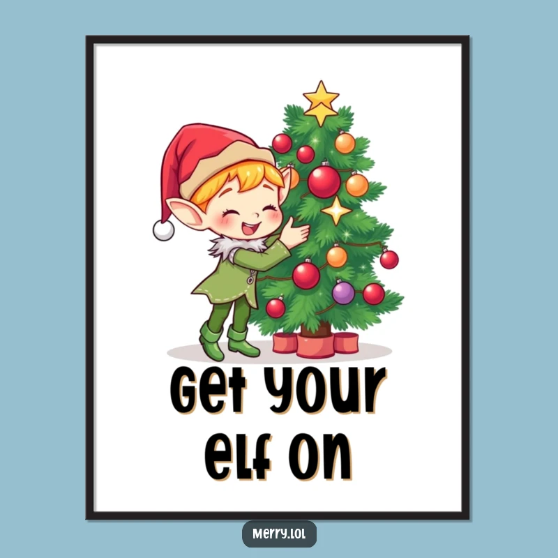 Free Printable Wall Art: Elf Decorating Tree - Funny Holiday Home Decor Download