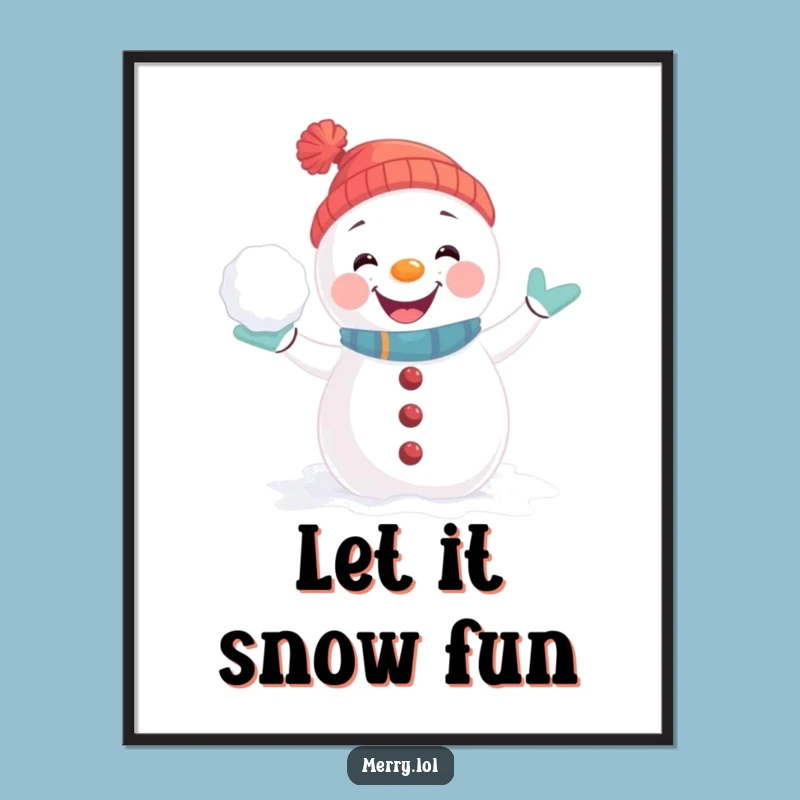 Free Printable Wall Art: Snowman Snowball Fight - Funny Winter Home Decor Download