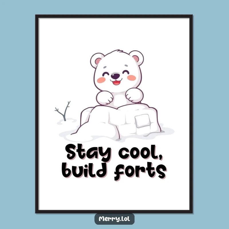 Funny Free Printable Polar Bear Art: Snow Fort Builder Downloadable Decor