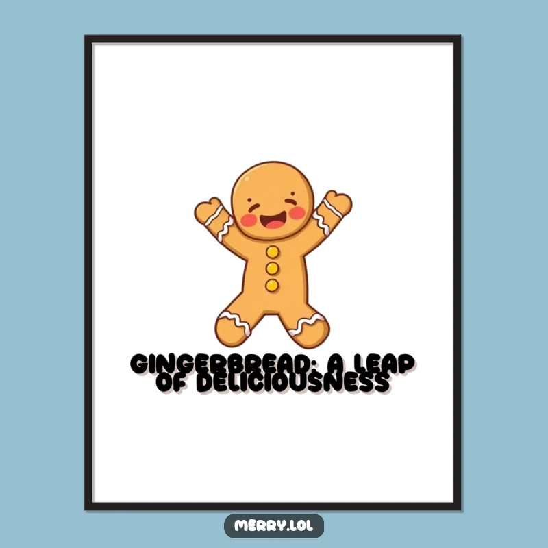 Funny Free Printable Wall Art: Gingerbread Man Leap - Downloadable Humorous Decor Art