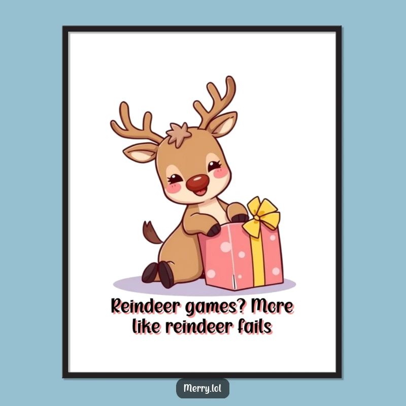 Funny Free Printable Wall Art: Tripping Reindeer, Humorous Holiday Downloadable Decor