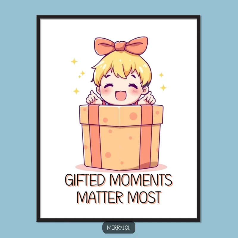 Funny Free Printable Gift Box Art: Child Opening Gift Downloadable Decor