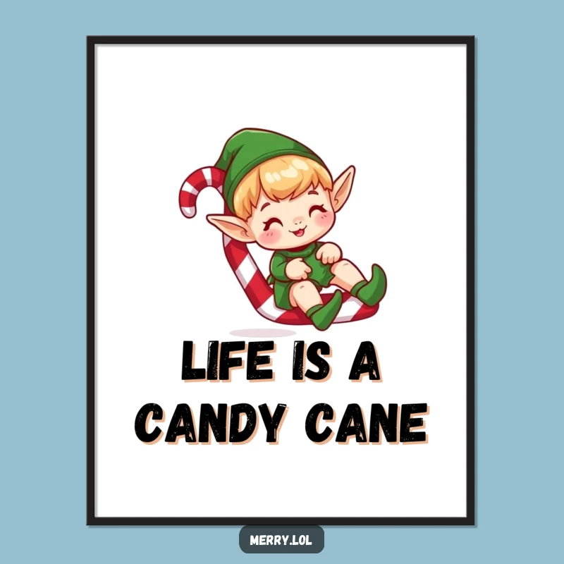 Free Printable Elf Wall Art: Candy Cane Slide, Whimsical Sweet Decor Downloadable
