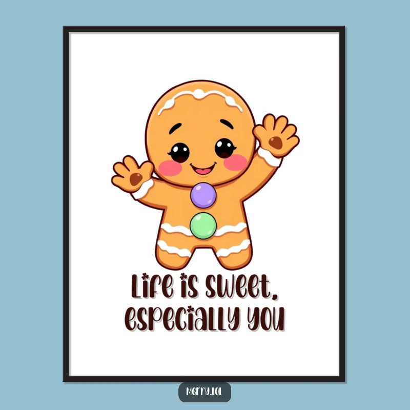 Funny Free Printable Wall Art: Gingerbread Man Smile, Downloadable Whimsical Decor