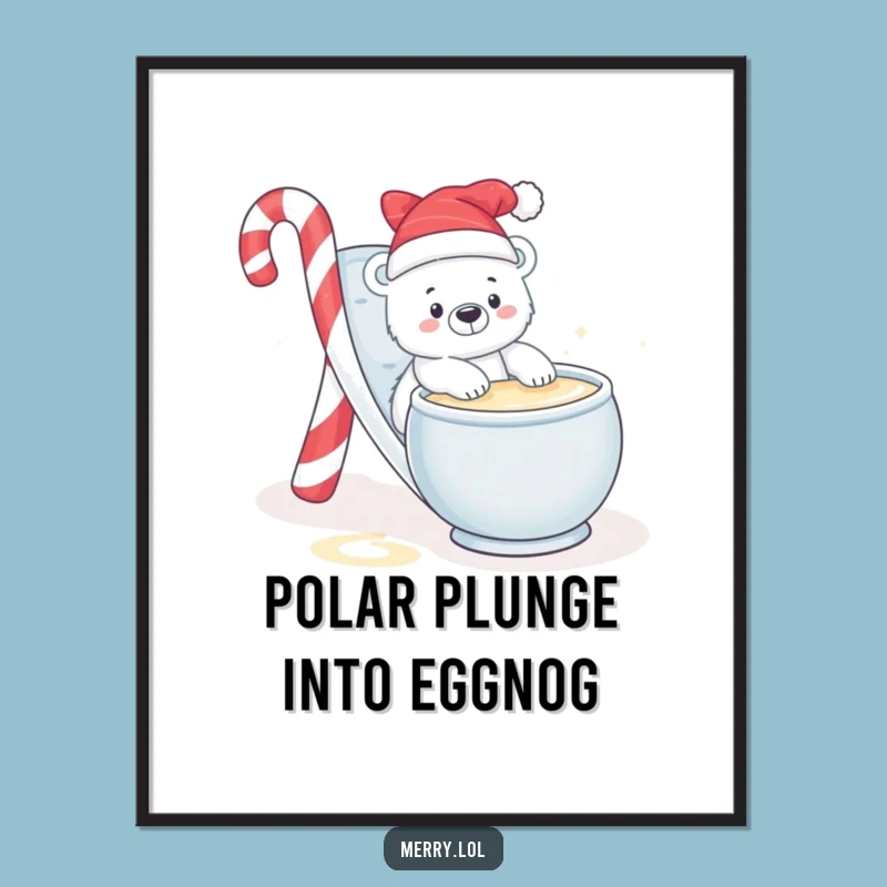 Funny Free Printable Wall Art: Polar Bear Eggnog Slide, Playful Arctic Scene Downloadable Decor!