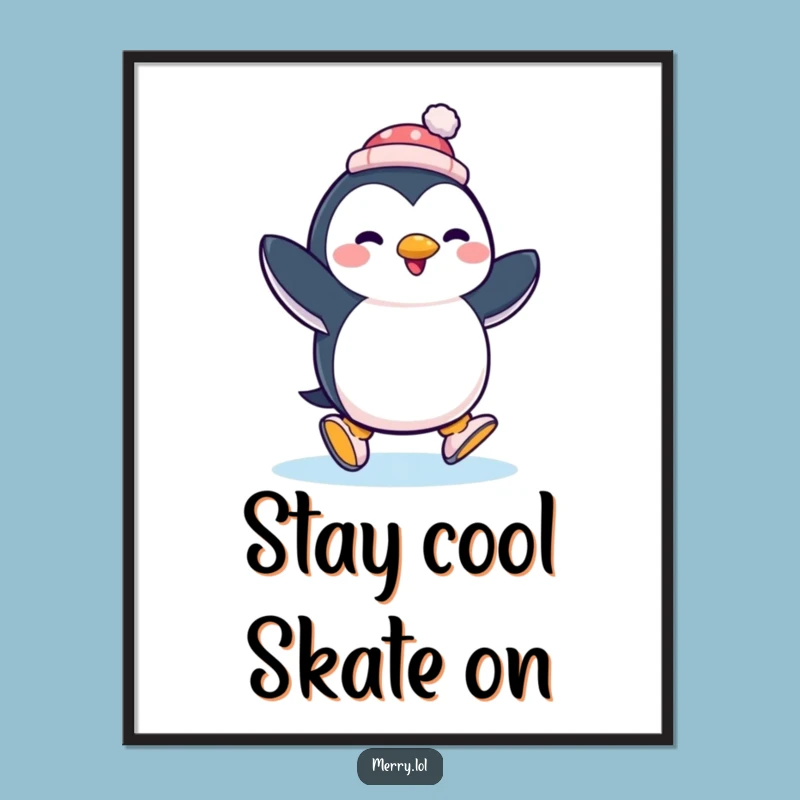 Free Printable Penguin Wall Art: Funny Ice Skating Penguin Downloadable Decor!