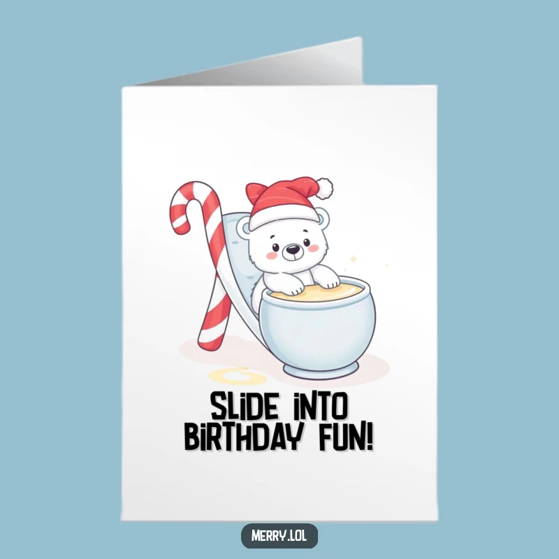 Free Printable Birthday Card: Cute Polar Bear Slide, Eggnog Splash Downloadable Gift!