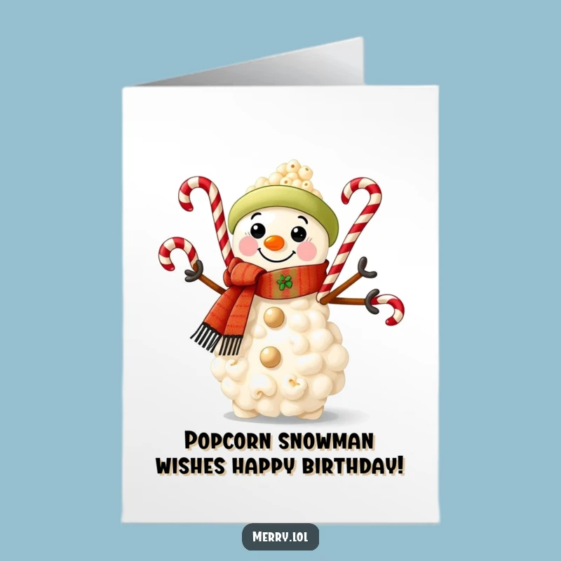 Free Printable Birthday Card: Fun Popcorn Snowman, Juggling Candy Canes Downloadable Gift!