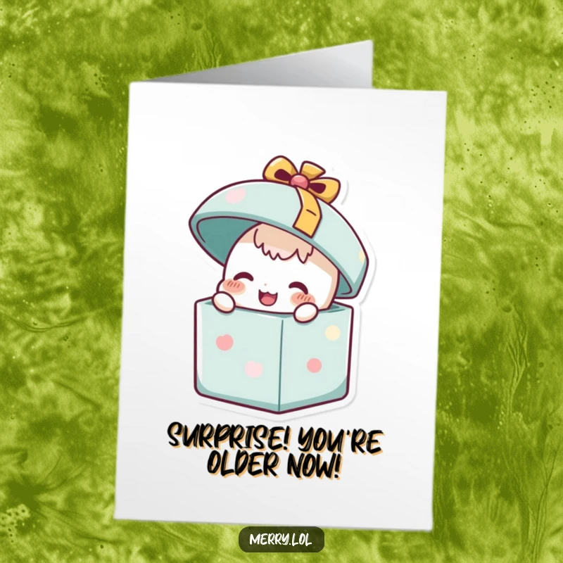 Funny Free Printable Birthday Card: A happy present character joyfully popping its lid open with excitement.