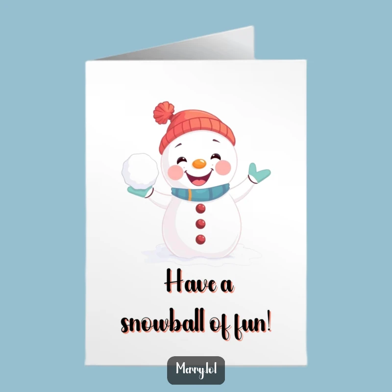 Free Printable Birthday Card: Snowman Snowball Fight - Funny Winter Birthday Gift