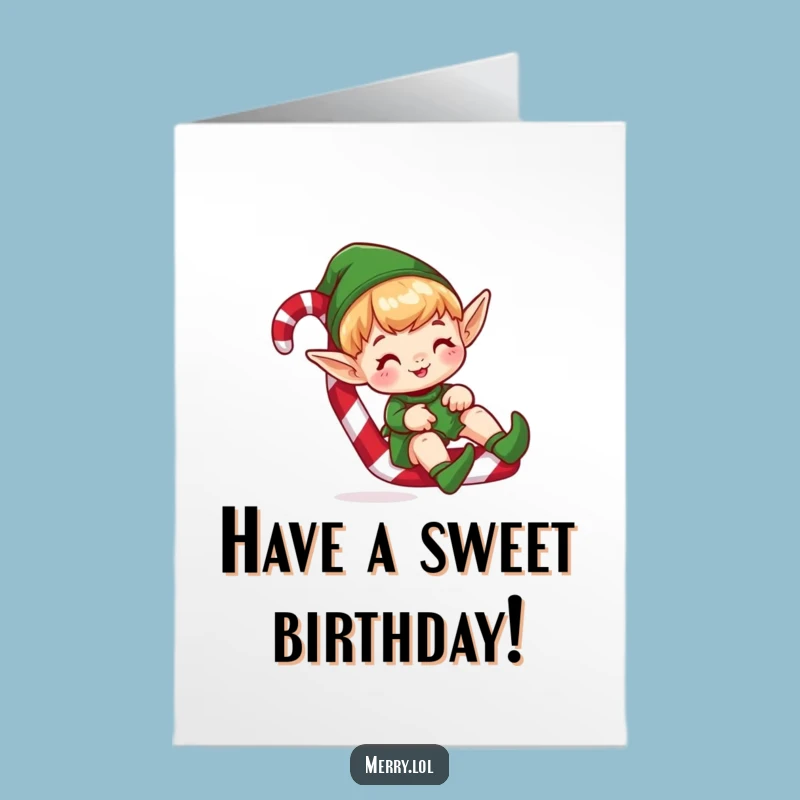 Free Printable Elf Birthday Card: Candy Cane Slide, Sweet Fun Downloadable Gift