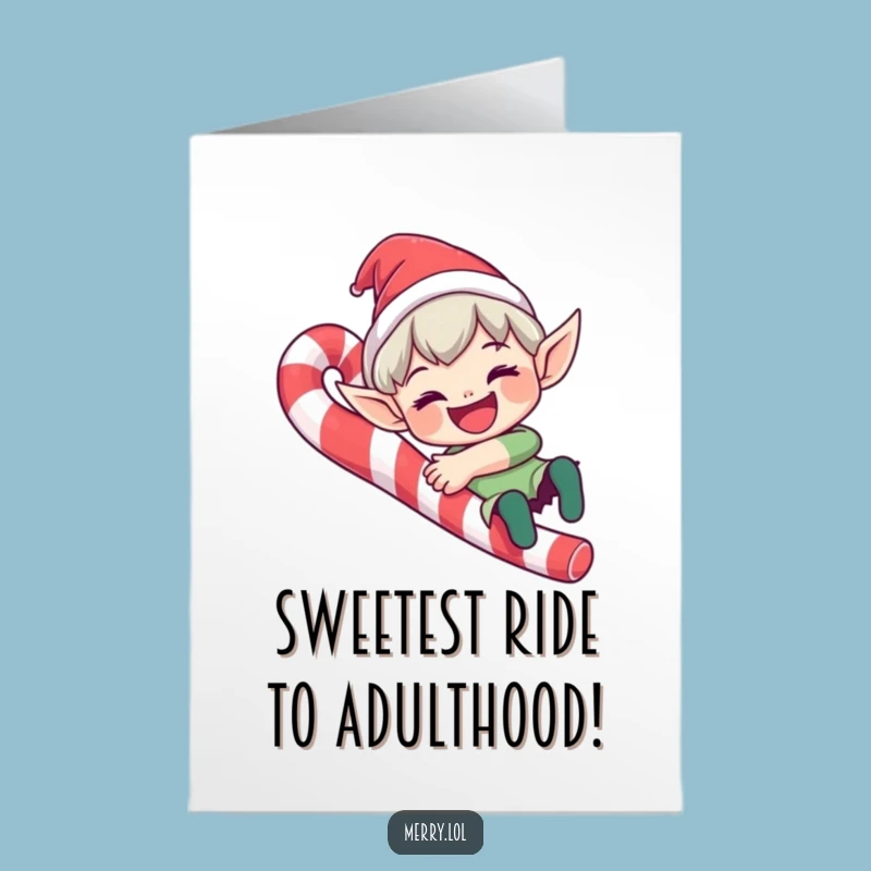 Free Printable Elf Birthday Card - Funny Candy Cane Slide Downloadable Gift for Kids