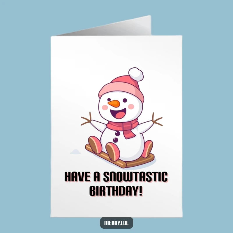 Free Printable Snowman Birthday Card: Funny Sliding Downhill Downloadable Gift