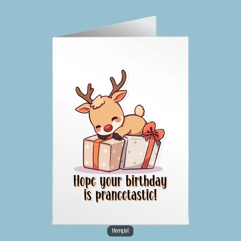 Free Printable Reindeer Birthday Card: Tripping Gift, Playful Fun Downloadable