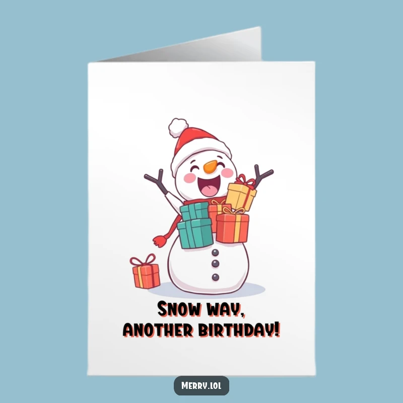 Free Printable Birthday Card: Funny Snowman Stacking Gifts, Hilarious Downloadable DIY Gift