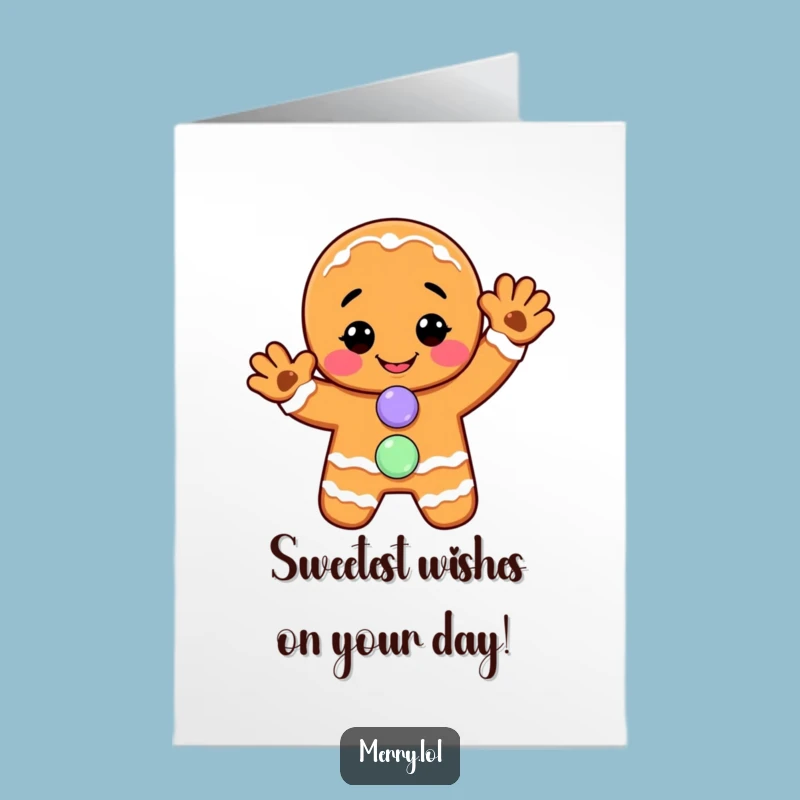 Free Printable Birthday Card: Cheerful Gingerbread Man, Downloadable Funny Gift