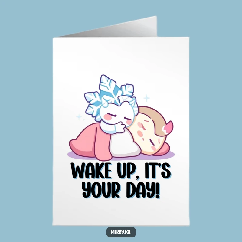 Free Printable Birthday Card: Mischievous Snowflake Tickling Funny Downloadable