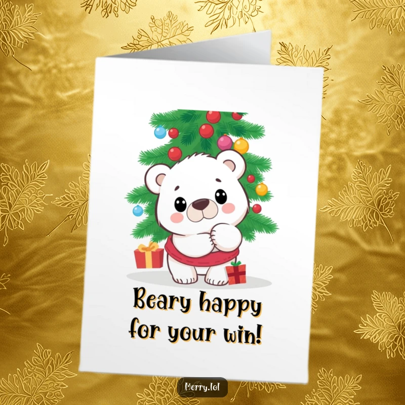 Funny Free Printable Congratulations Card: A surprised polar bear peeks out, celebrating their amazing achievements with a happy grin.