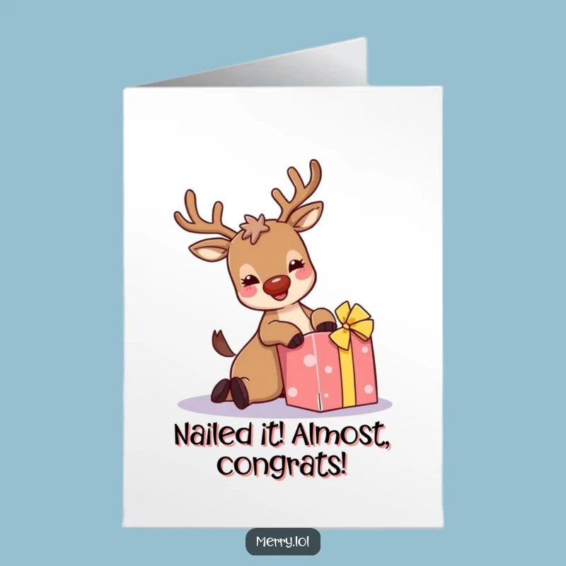 Free Printable Congrats Card: Funny Tripping Reindeer, Downloadable Celebration