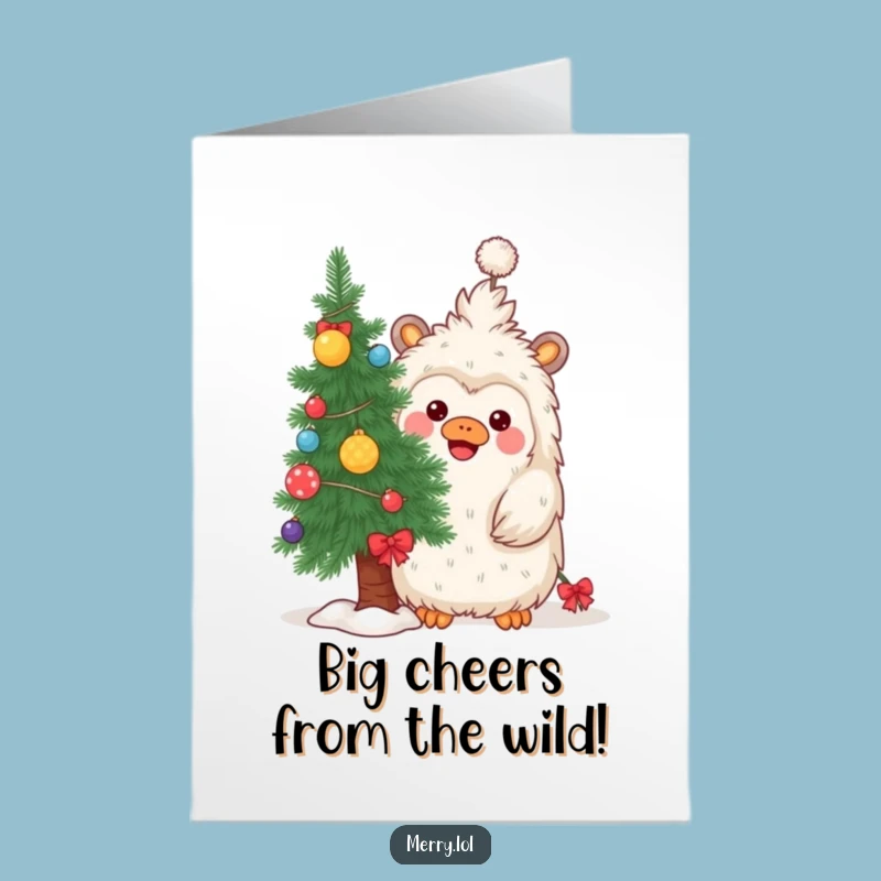 Free Printable Congrats Card: Playful Yeti Hiding, Humorous Downloadable Celebration!