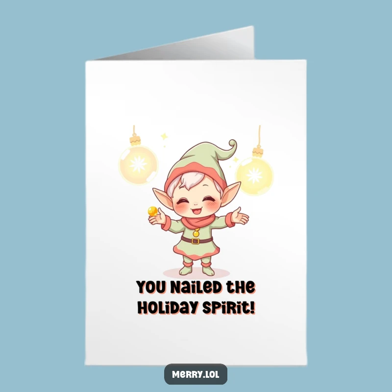 Free Printable Elf Congrats Card: Funny Juggling Ornaments Downloadable Gift