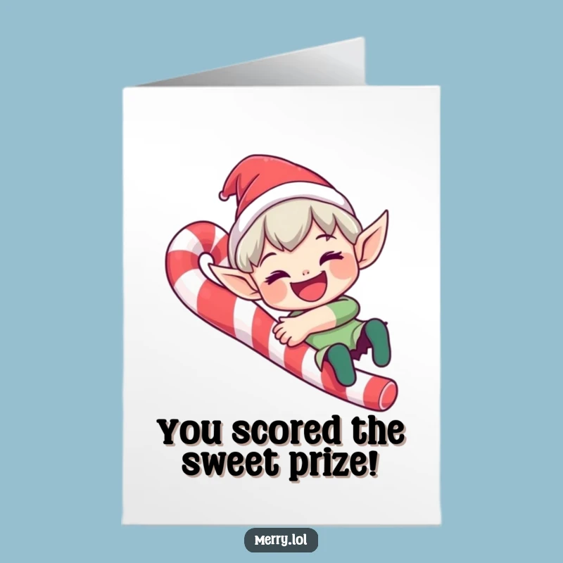 Free Printable Elf Congratulations Card - Grinning Candy Cane Slide Downloadable Joy