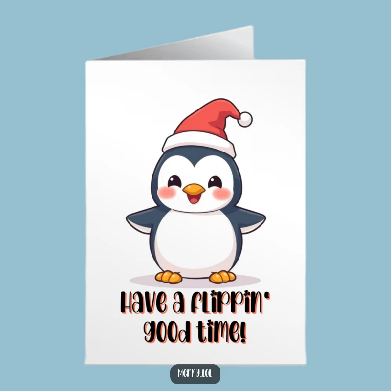 Free Printable Penguin Congratulation Card: Funny Santa Penguin Downloadable Greeting