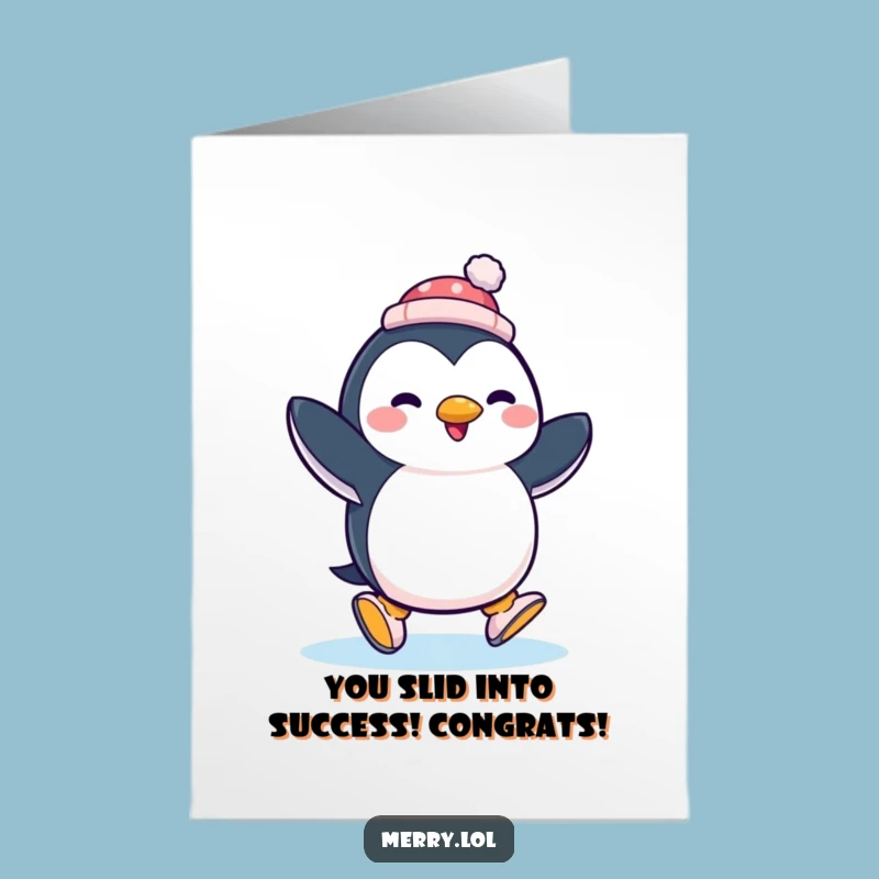 Free Printable Penguin Congratulations Card: Wobbly Skater Celebrates Your Win!