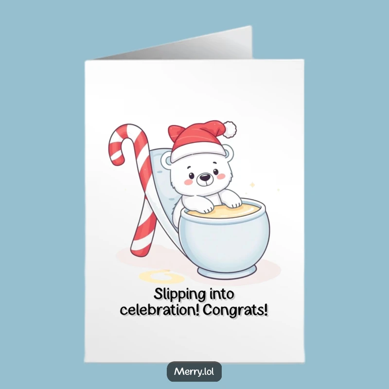 Free Printable Congrats Card: Playful Polar Bear Slide, Eggnog Dip Downloadable Gift!