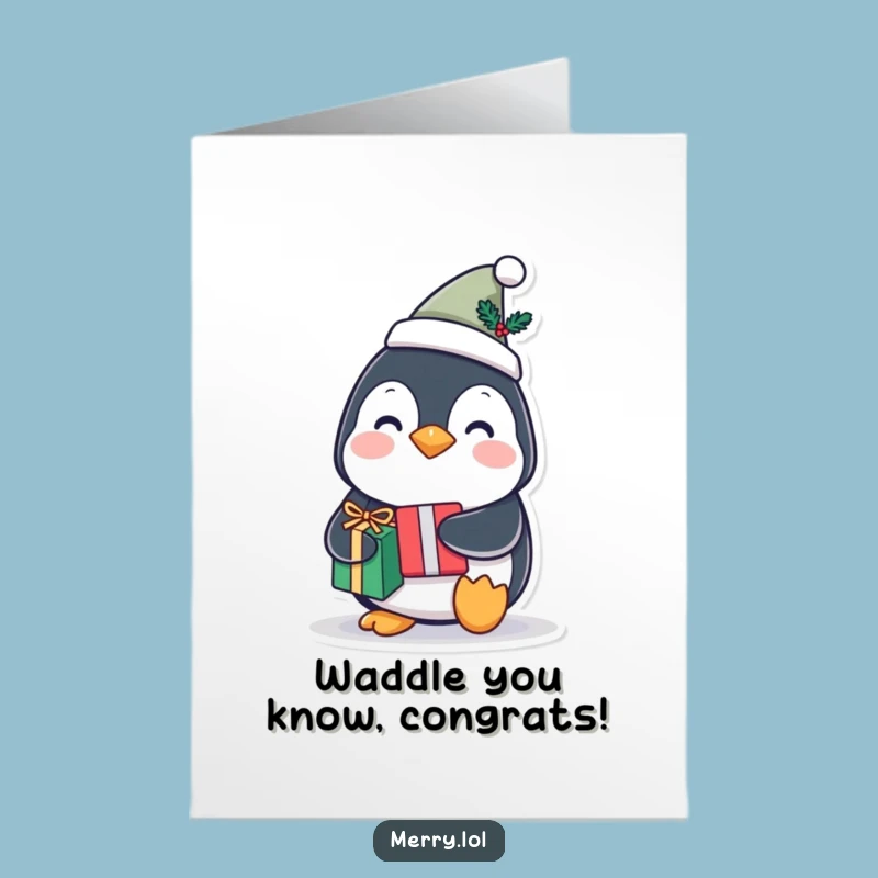 Free Printable Penguin Congratulations Card - Festive Hat Gift Holder Downloadable Joy