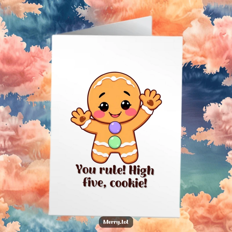 Free Printable Congratulations Card: A happy gingerbread man with a candy button waves cheerfully.