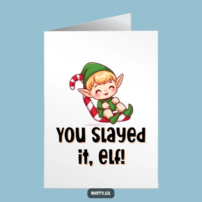 Free Printable Elf Congrats Card: Candy Cane Slide, Sweet Downloadable Celebration