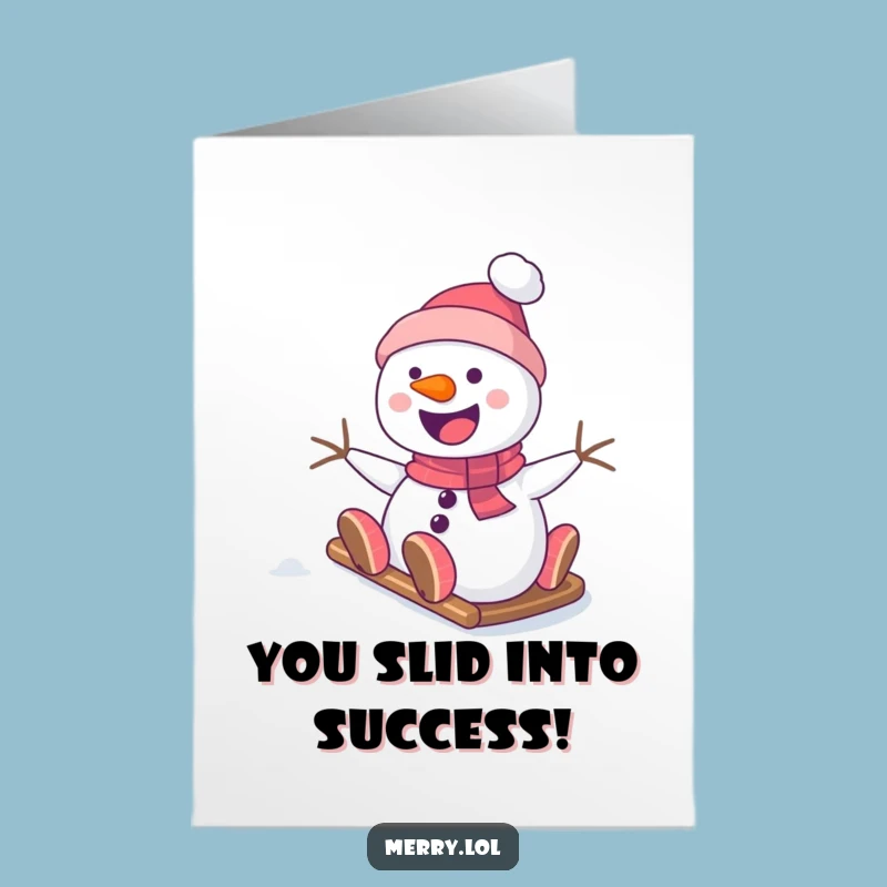 Free Printable Snowman Congrats Card: Funny Sliding Downhill Downloadable Gift