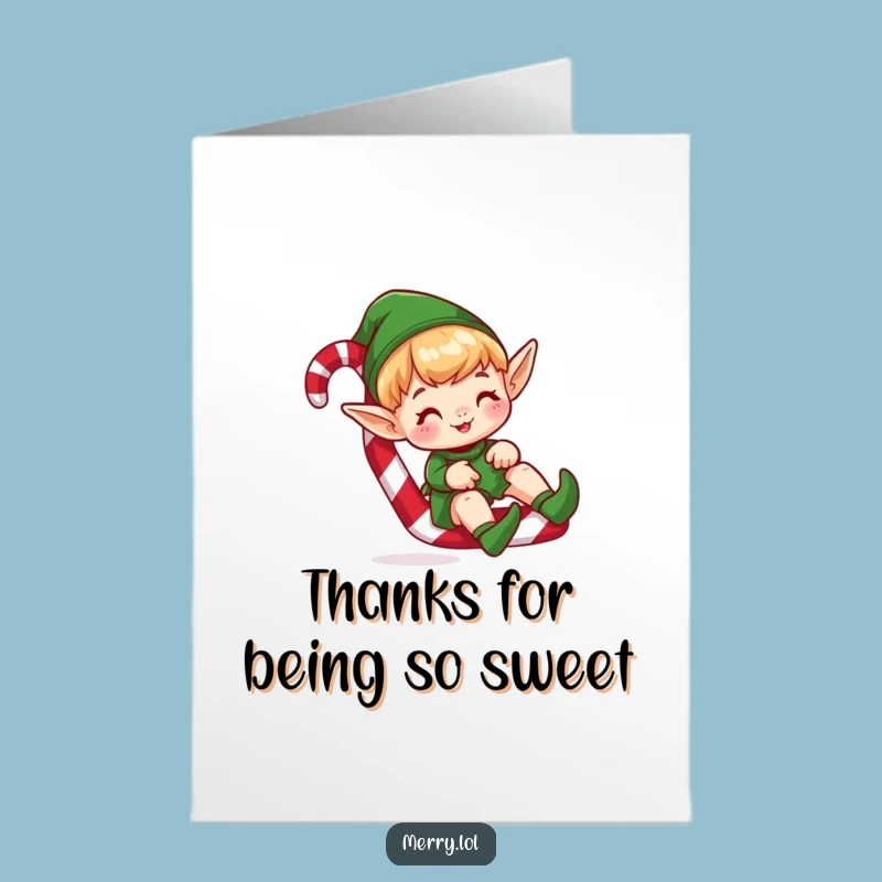 Free Printable Elf Thank You Card: Candy Cane Slide, Grateful Downloadable Sweetness