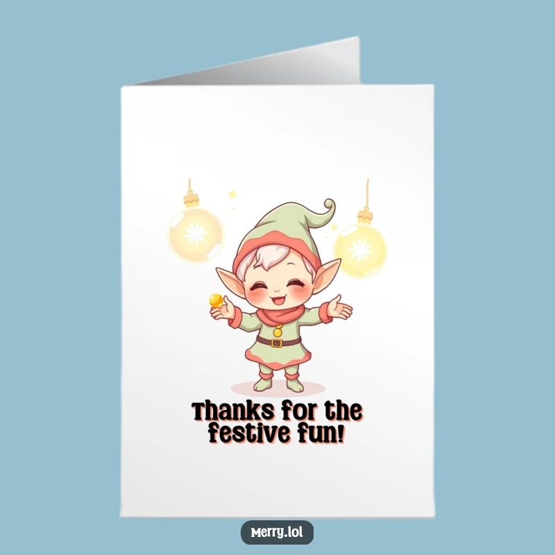 Free Printable Elf Thank You Card: Funny Juggling Ornaments Downloadable Gift
