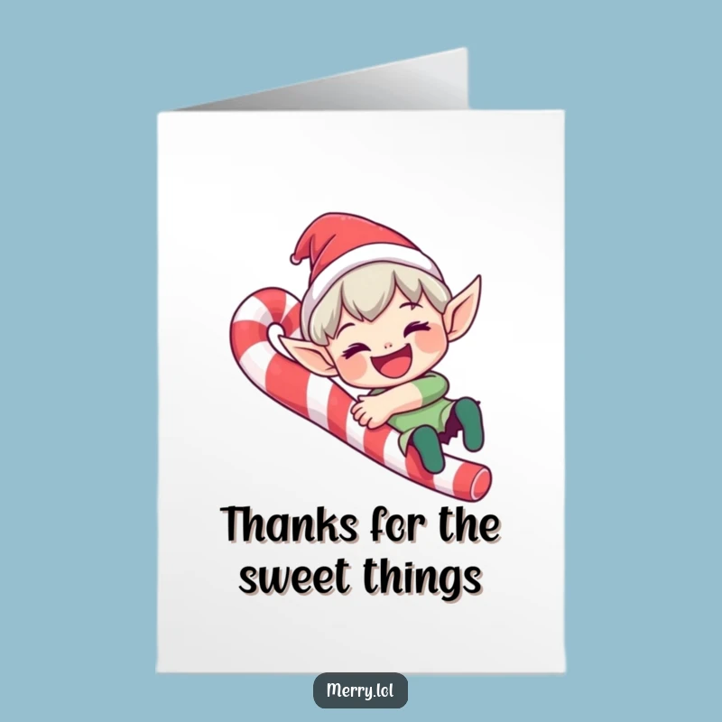 Free Printable Elf Thank You Card - Grinning Candy Cane Slide Downloadable Gratitude