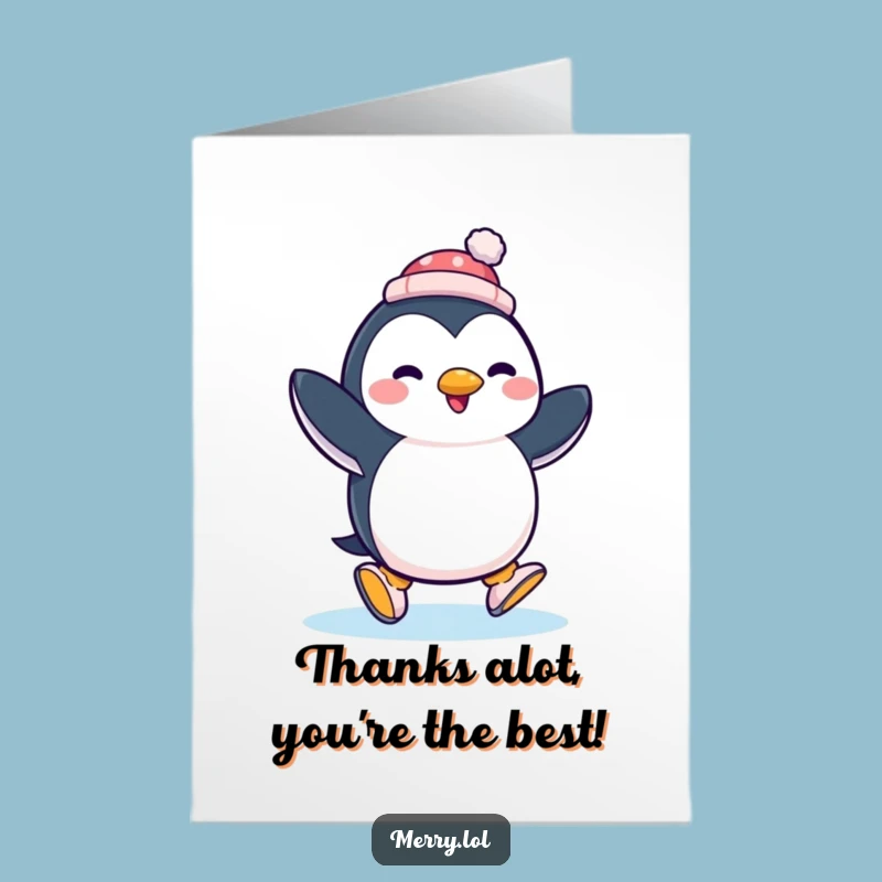 Free Printable Penguin Thank You Card: Ice Skating Penguin Expresses Gratitude!