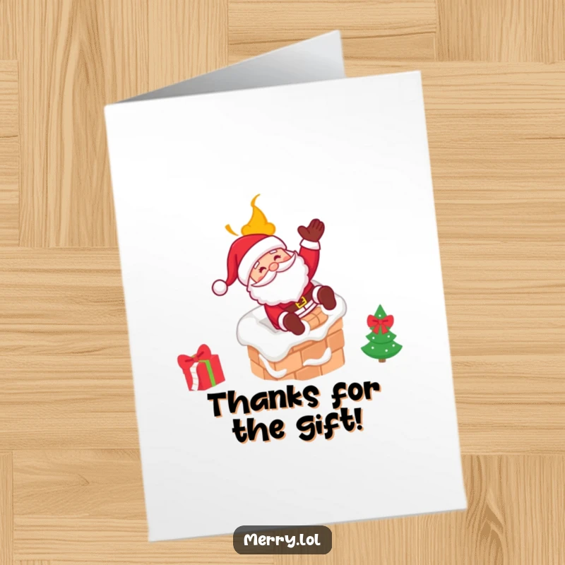 Free Printable Thank You Card: Santa slides down a chimney, winking gratefully, perfect for expressing thanks.