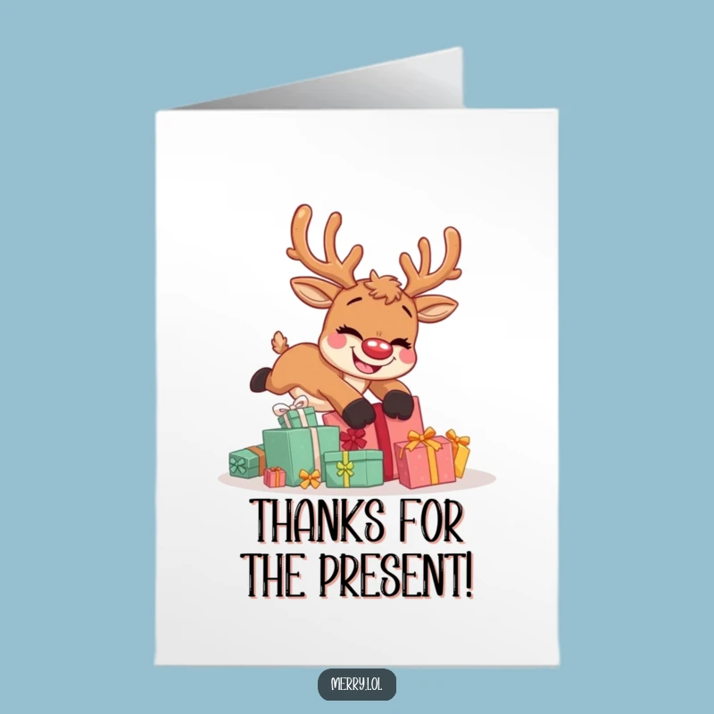 Free Printable Thank You Card: Amusing Reindeer Mishap, Goofy Grin Downloadable Gift!