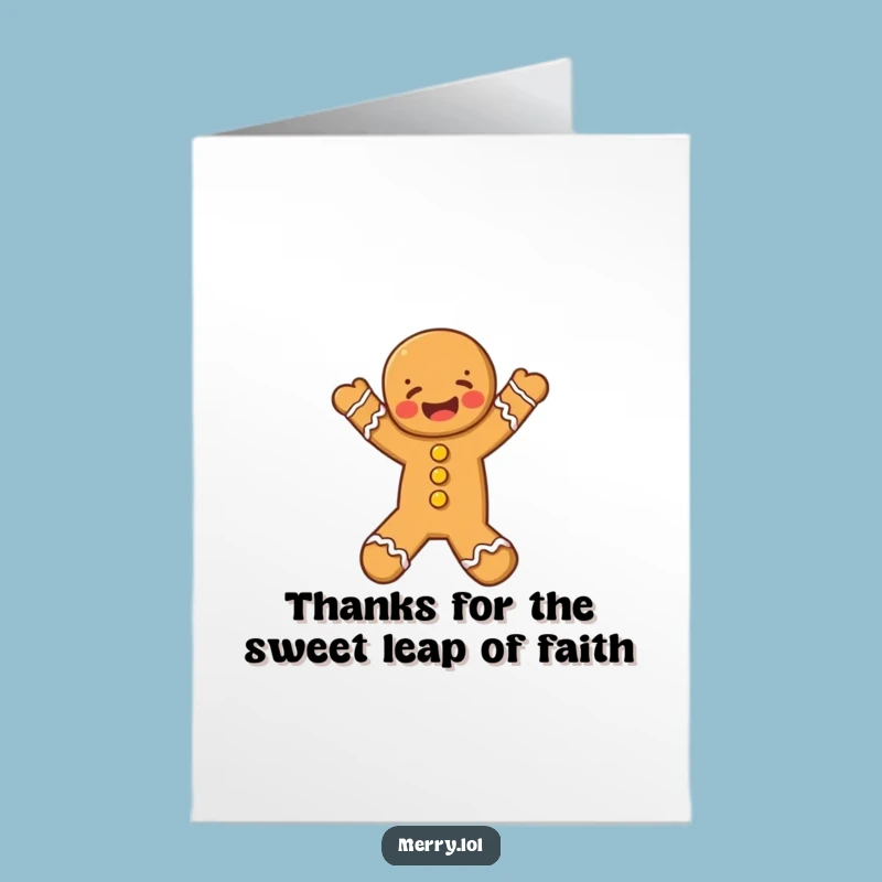 Free Printable Thank You Card: Gingerbread Man Leap - Downloadable Gratitude Greeting